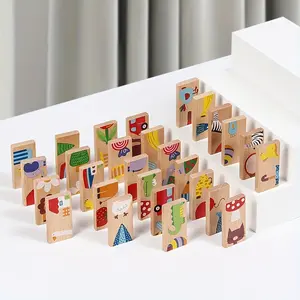 Wooden Dominoes Game Set, Animal Pattern Pieces, Large Grain Construction Toy, Ideal Gift for Kids over 3 Years, Christmas Halloween Thanksgiving Easter