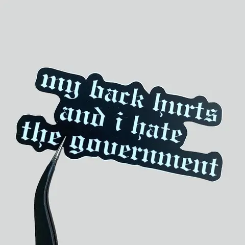 The Original My Back Hurts and I Hate the Government Vinyl Sticker - Waterproof - Anti Trump