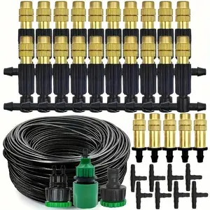 Outdoor Misting Cooling System, Efficient Garden Irrigation & Watering Solution with 5M-30M Range, Brass Atomizer Nozzles, Hose for Patio and Greenhouse Use