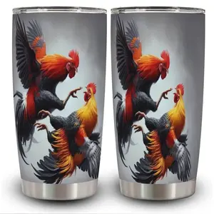 20oz Dynamic Rooster Art Tumbler with Lid, Insulated Travel Mug, Gift for Women Men, Ideal for Halloween, Birthday Gift, Coffee Cup