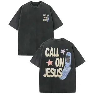 Call on Jesus Tee | Vintage Christian Graphic Shirt | Oversized Faith-Based Streetwear T-Shirt for Men | Spiritual Boy Merch Gift Idea boys merch apparel Cotton Fabric men gifts