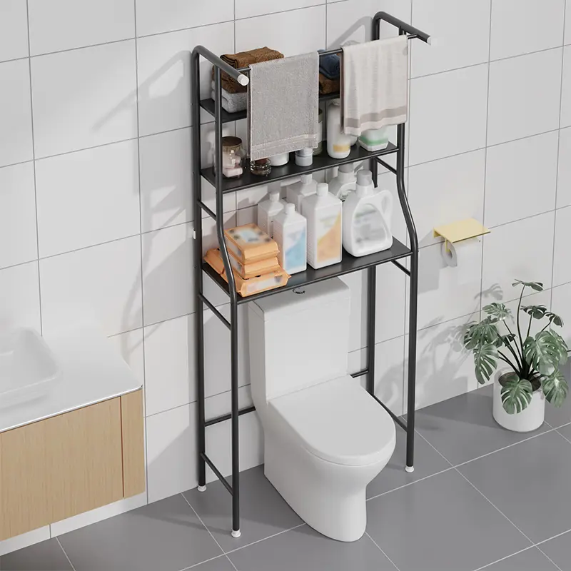 UDEAR 3 Shelf Modern Bathroom Corner Stand Storage Organizer with Over The Toilet Rack, Hangable Rod, and Bathroom