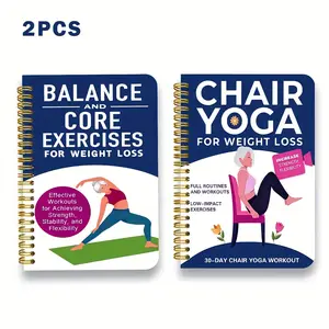 2 Spiral Yoga Practice Notebooks for Seniors and Beginners, 30-Day Weight Loss Guide, Chair Yoga Exercises, Home Workout, Compact Design