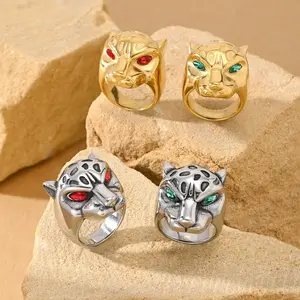 Leopard Head Animal-Shaped Ring - Stainless Steel Alternative Style Hip Hop Punk Accessory, Fashionable Charm Men's Gift, summerwins, Animal-Shaped Rings, Alternative Style Rings