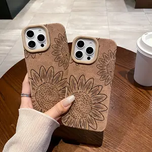 Simple Sunflower Element Pattern Faux Leather Shockproof Phone Case,for iPhone 17 Pro Max Phone Case 17 Air 16E 16 15 Plus 14 13 12 11 X XS Max