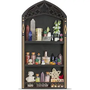Wall Mounted Gothic Crystal Display Shelf for Rock Gem Healing Stones Trinket Organizer Ideal as Decor Gift for Women