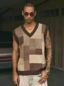 2026 Unisex Vintage Knit Vest Jacket, Colorblock V Neck Pullover, Casual Fitted Sweater for All Seasons, Men's & Women's Fashion Outerwear