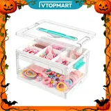 Vtopmart 24 QT Foldable Clear Craft Storage Box, Tray and Dividers, Portable Organizer Station, Sorting Tray, for Art Supply Sewing Supply Hair Accessory Storage Craft Medicine Playdough Nail Polish, Multifunctional Lockable Containers, Halloween GiftIdea