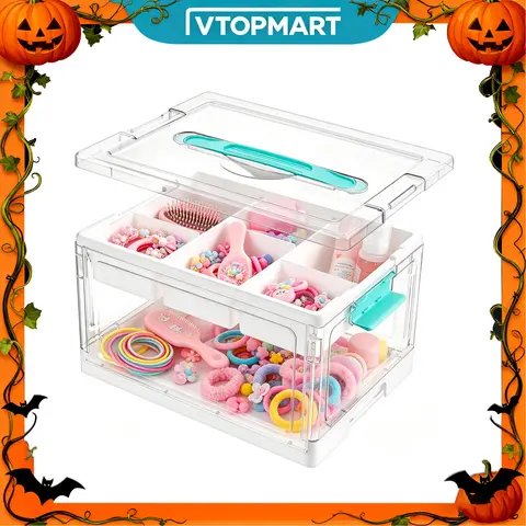 Vtopmart 24 QT Foldable Clear Craft Storage Box, Tray and Dividers, Portable Organizer Station, Sorting Tray, for Art Supply Sewing Supply Hair Accessory Storage Craft Medicine Playdough Nail Polish, Multifunctional Lockable Containers, Halloween GiftIdea