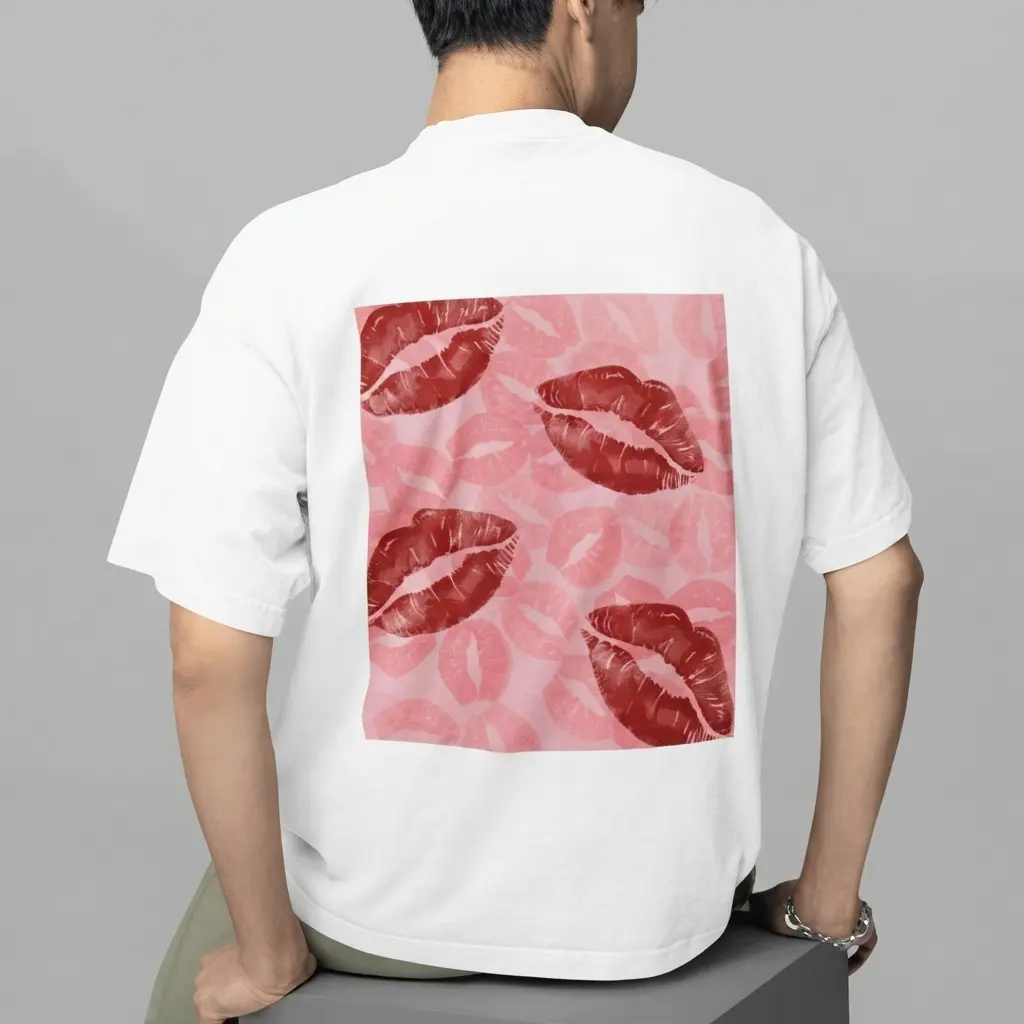 Pink Lipstick Mark Graphic Tee, Maison Margiela Inspired Kiss Shirt, Streetwear Back Graphic Lip Tee