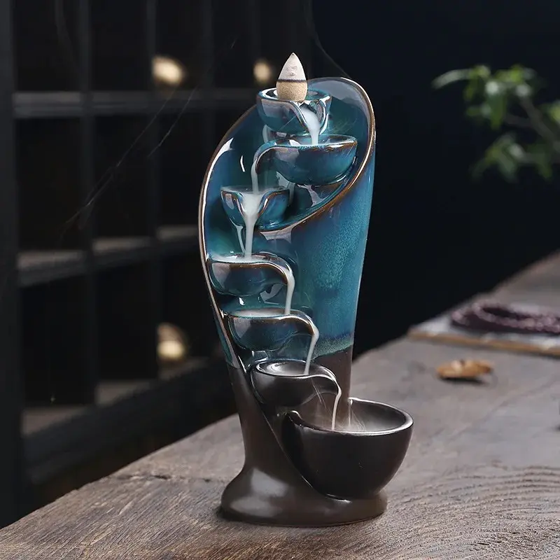 Handmade Torch Design Waterfall Incense Burner Creative Home Decor Incense Holder Portable Ceramic Censer (Without Incense)