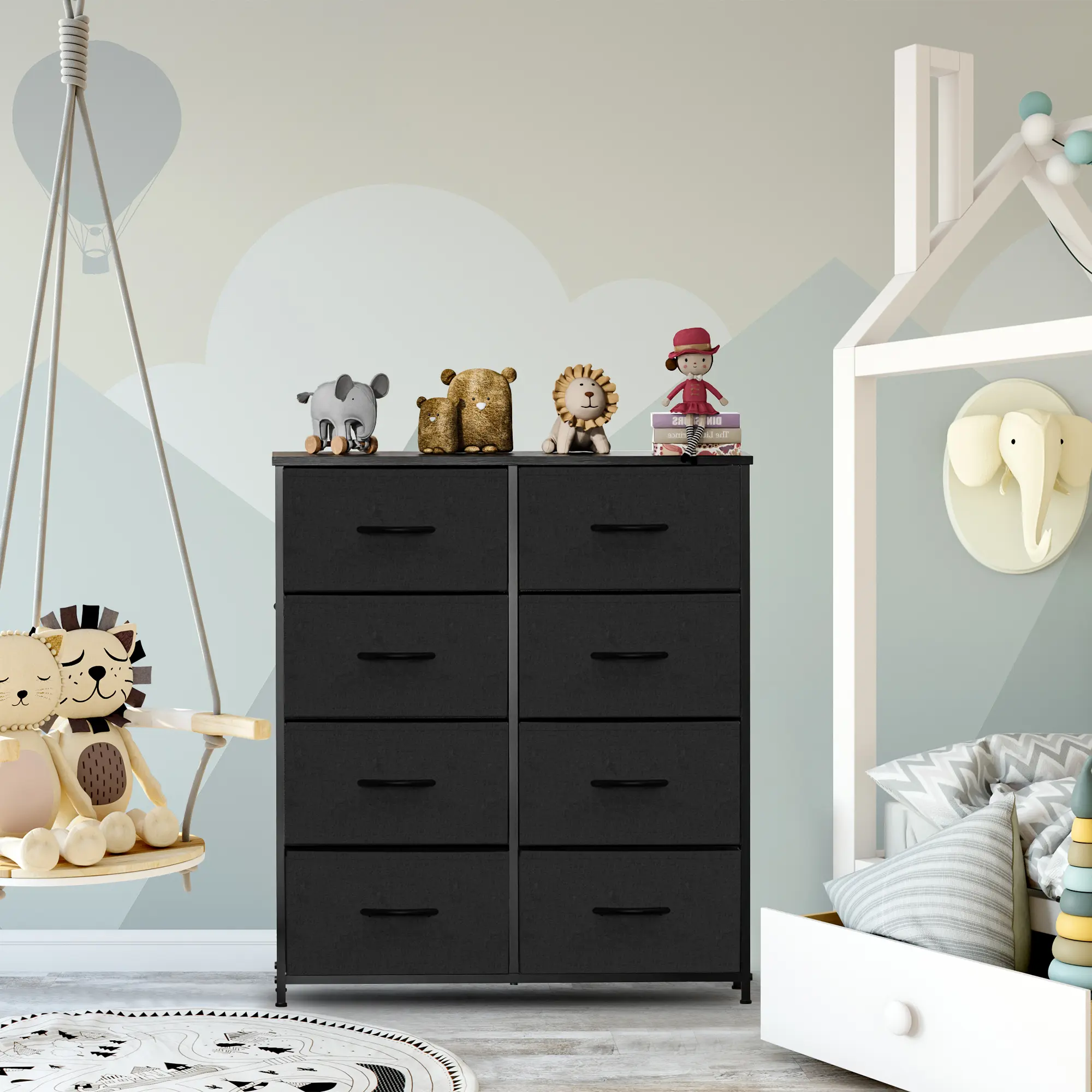 Dresser - Fabric Storage Tower with 8 Drawers, Bedroom Drawer Dresser Organizer, Steel Frame and Wood Top for Bedroom, Closet, Entryway