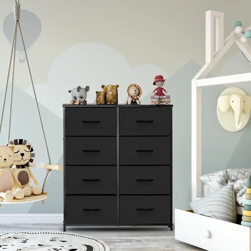 Fabric Chest Of Drawers - 8 Drawer Bedroom Storage Organizer Dresser - Grey Contemporary