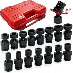 15-Piece 3/8" Drive Shallow Impact Universal Joint Socket Set, Metric Swivel Socket Set (8-22mm), Flexible Wobble Sockets, 6 Point