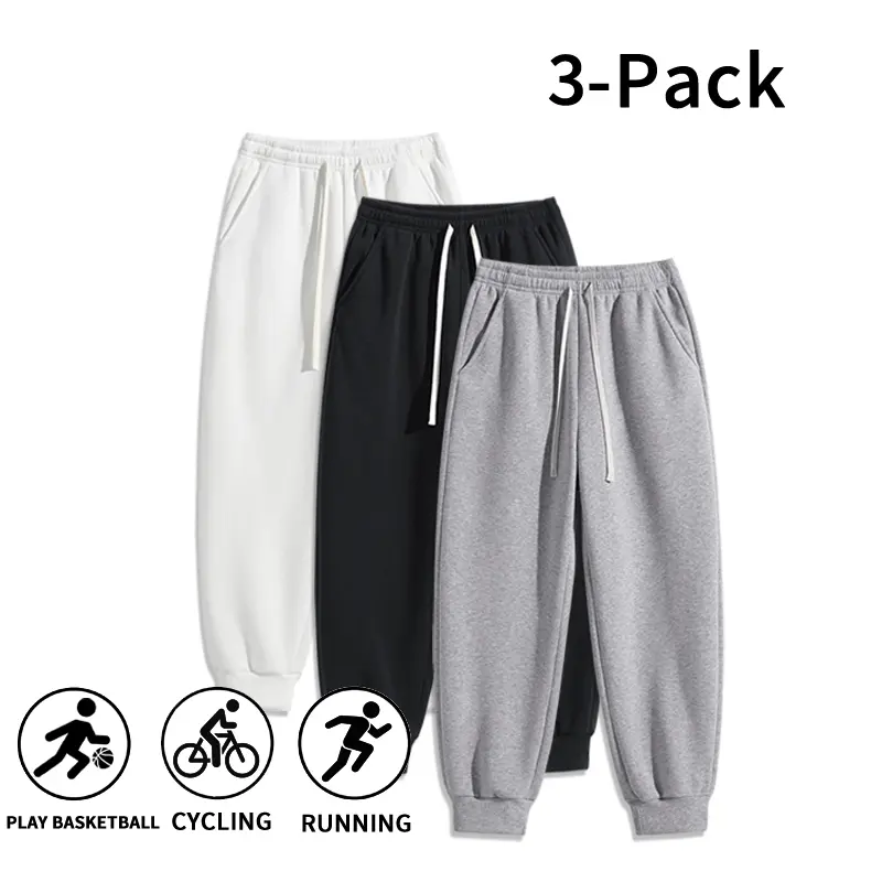 Men’s 3 Pack Jogger Sweatpants, Elastic Waist Drawstring, for Basketball Cycling Running (Optional 3 Pack and Single Pack)