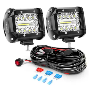 Nilight LED Light Bar 2PCS 60W 4 Inch Flood Spot Combo LED Work Light Pods Triple Row Work Driving Lamp with 12 ft Wiring Harness kit - 2 Leads