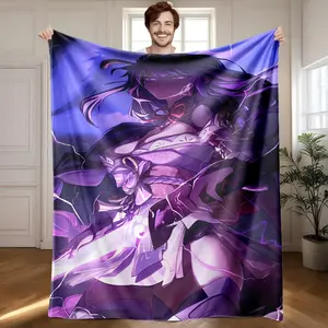 1 piece Raiden Shogun's Musou no Hitotachi themed flannel blanket - All-season comfortable blanket with modern design, suitable for sofas and beds, digitally printed pattern, flannel material, super soft and warm, machine washable, 100% polyester