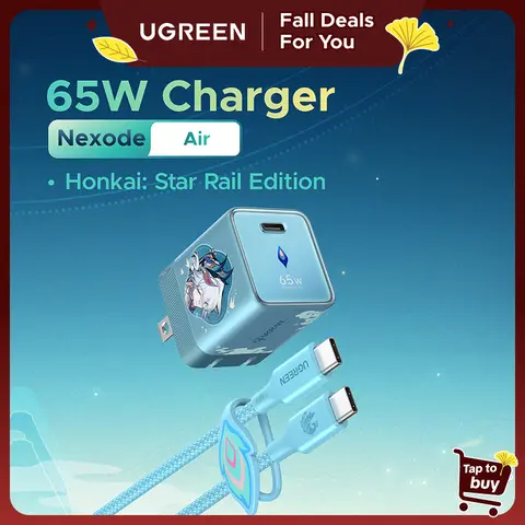 UGREEN Nexode Air Honkai: Star Rail Edition Compact GaN Wall Charger - USB-C AC Power Supply Charger with Cable, Ultra-Fast for Smartphone, Mobile, Cellphone (iPhone 17/16, Galaxy S26/S25), MacBook, iPad (Cyan) |tiktokshopfalldealsforyou