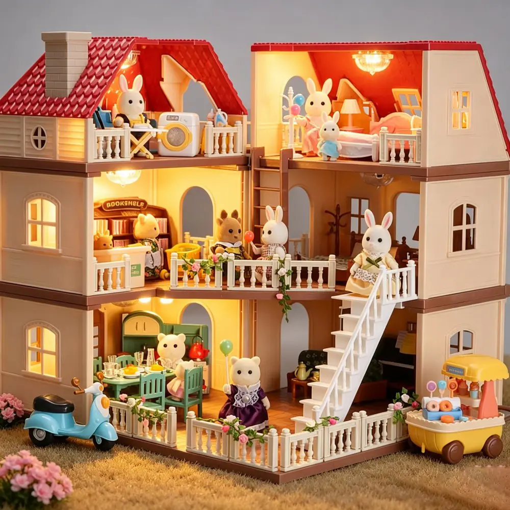 3-Story DIY Villa Doll House Playset with Furniture, Miniature Scene Model Toy, Ideal for Kids Ages 3+, Christmas & Birthday Gift