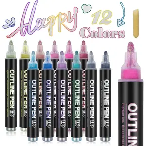 Easter Basket Stuffers, 12 Larger Outline Shimmer Markers, Easter Basket Stuffers for Teens, Tween Teen Girl Gifts Trendy Stuff, Metallic Glitter Marker Outline Pen, Cute Arts Supplies Crafts