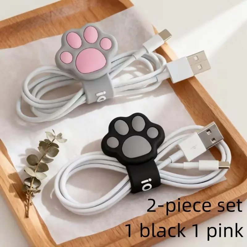 Cartoon Cat Paw Cable Organizer Set, Portable Earphone Data Line Charger Cord Management, Desktop Decoration, Aesthetic Desk Accessories, Spiral Design, Fine Craftsmanship