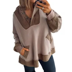Women's Color Block Hoodie Womenswear Waffle Oversize Drop Shoulder Pullover 2025 Fall Outfits Full Range Size Plus Size Hoodie