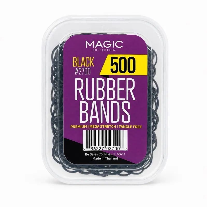 Magic Collection Black #2700 Premium Mega Stretch Tangle Free Rubber Bands 500 Count