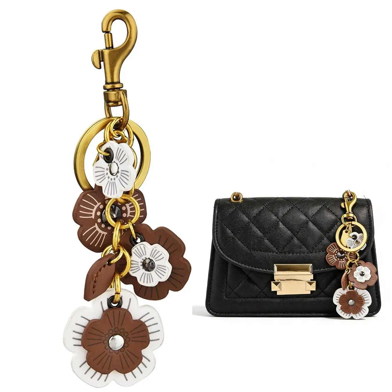 Leather Flower Bag Charm for Women, Cute Floral Keychain Car Hanging Keyring Purse Charm Decoration for Handbags
