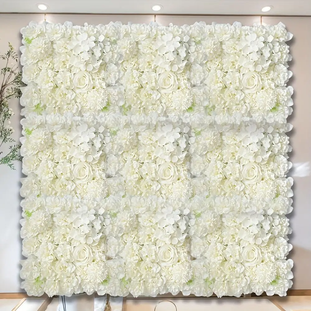 Artificial Silk Rose Flower Wall Panel, 14.9x14.9 Inch Decorative Floral Backdrop, Wall Hanging Backdrop, Perfect for Home Wedding Birthday Party Christmas Decoration