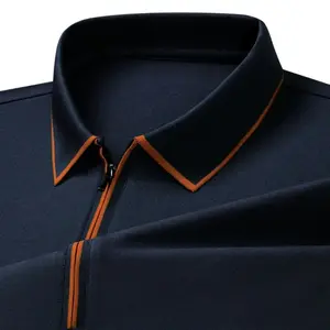 Men's Silk Zipper Polo Shirt Short Sleeve Mulberry T-Shirt Metal Zipper, Stand Collar Luxury Casual Summer Top Cotton&Linen Tee Menswear Wetsuit