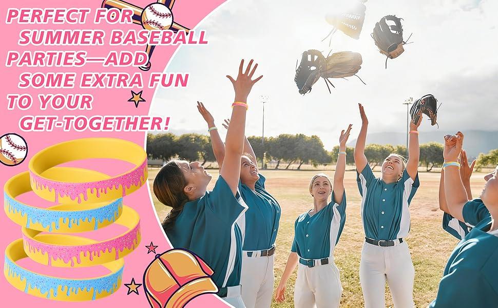 48 Pcs Baseball Drip Glitter Silicone Wristbands Set Colorful Sports Rubber Bracelets for Game Day Summer Party Favor Gift