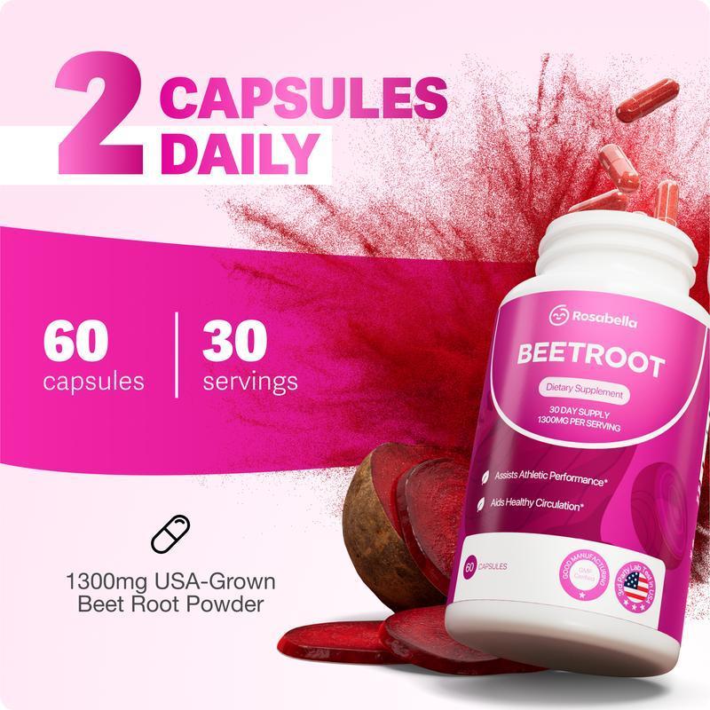 Flash Sale 3pack   Rosabella Organic Beetroot Capsules (1300mg) for Blood Flow & Heart Health