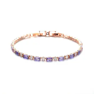 Gilded Grace Amethyst Tennis Bracelet for Women, 18K Gold Plated Purple CZ Dainty Bracelet, Lavender Haze Birthstone Gift for Her