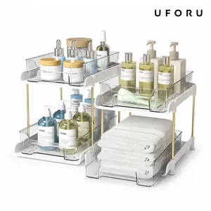 UFORU Double-Layer Multifunctional Bathroom Vanity Storage Set, Stackable Kitchen Cabinets & Pull-Out Medicine Organizer, Creating the Perfect Bathroom Storage Solution
