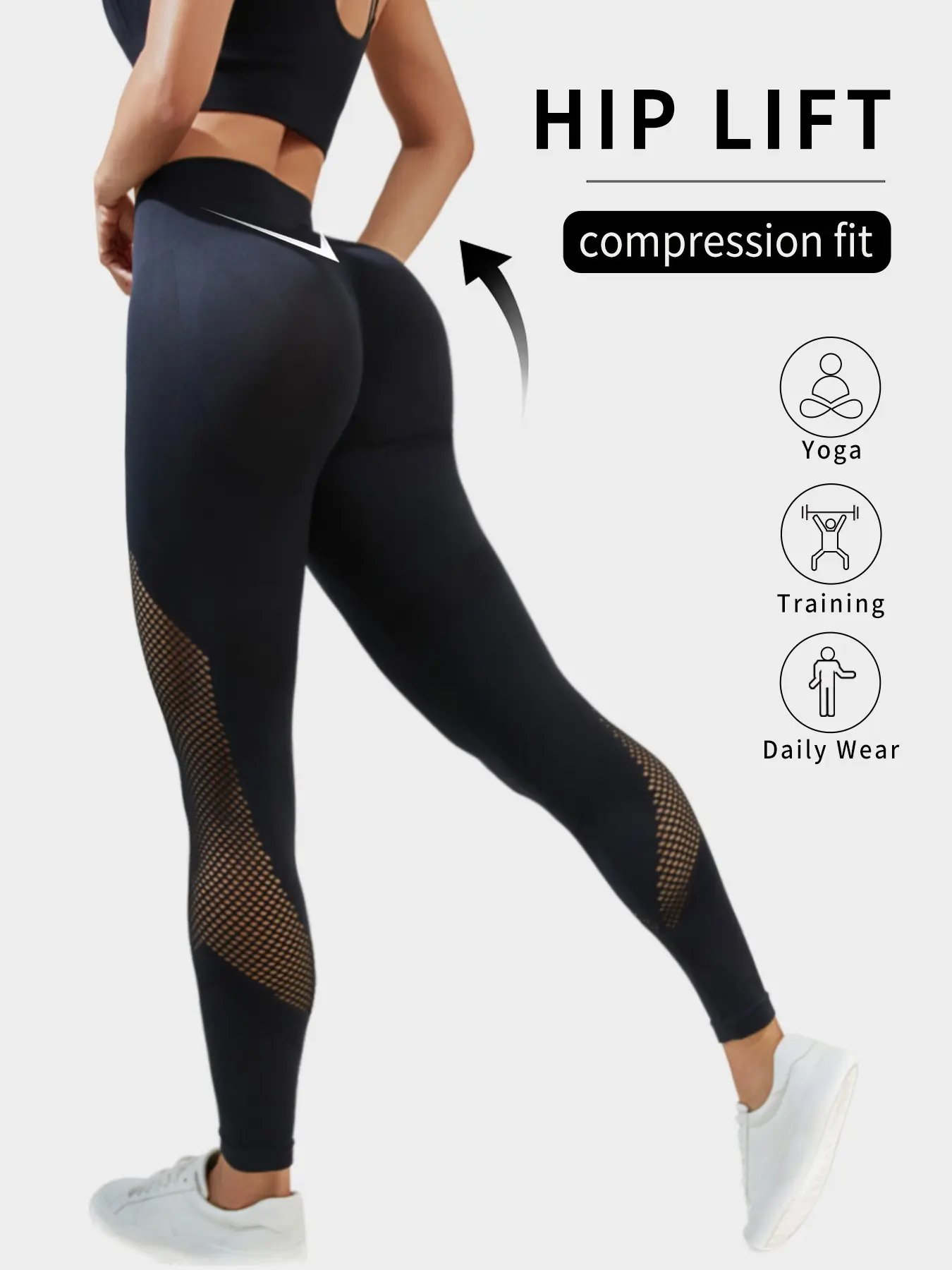 Women's Sporty Yoga Pants, High Waist Leggings, Mesh Patchwork Design, Slim-Fitting Compression Bottoms, Ideal for Active Wear & Gym Sessions, High Waisted Leggings