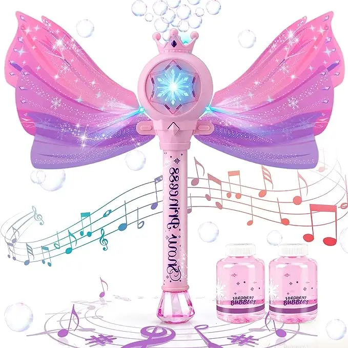Bubble Wands for Kids Girls - Light Up Thrilling LED & Sound Effect, Outdoor Party Birthday Windmill Bubble Machine Toys