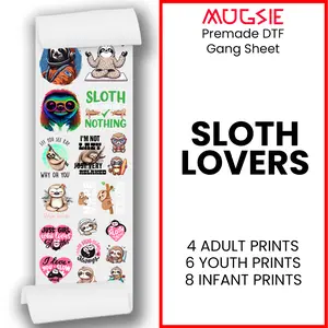 Sloth Lovers Direct-to-Film DTF Transfer Gang Sheets - 22x60
