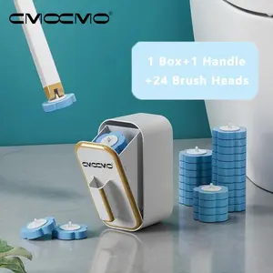 Disposable Toilet Brush Set – Spring &Cmomo Summer Cleaning Essential! Wall-Mounted System with 24Refill Heads & Holder | Home & Bathroom Cleaning Tool