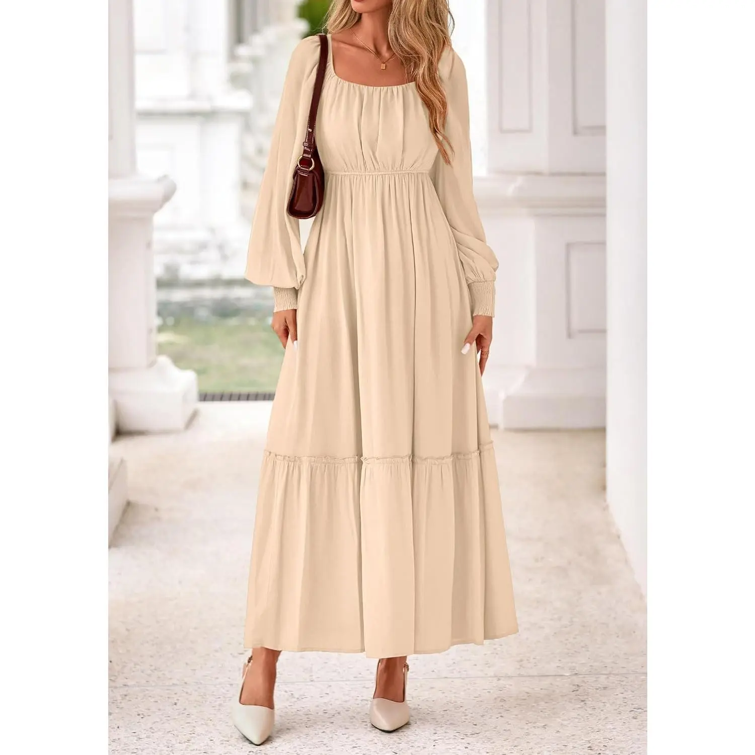 Casual Fall Dresses for Women 2026 Flowy Long Sleeve Maxi Dress Smocked Empire Waist Square Neck Wedding Party - TikTok Shop Casual Fall Dresses for Women 2026 Flowy Long Sleeve Maxi Dress Smocked Empire Waist Square Neck Wedding Party - TikTok Shop