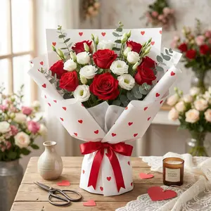 17 Sheets Heart Pattern Flower Wrapping Paper, Gift Packaging, Holiday Bouquet DIY, Multi-Color Options, Floral Decoration