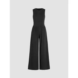 Cider Solid Sleeveless Wide Leg Jumpsuit