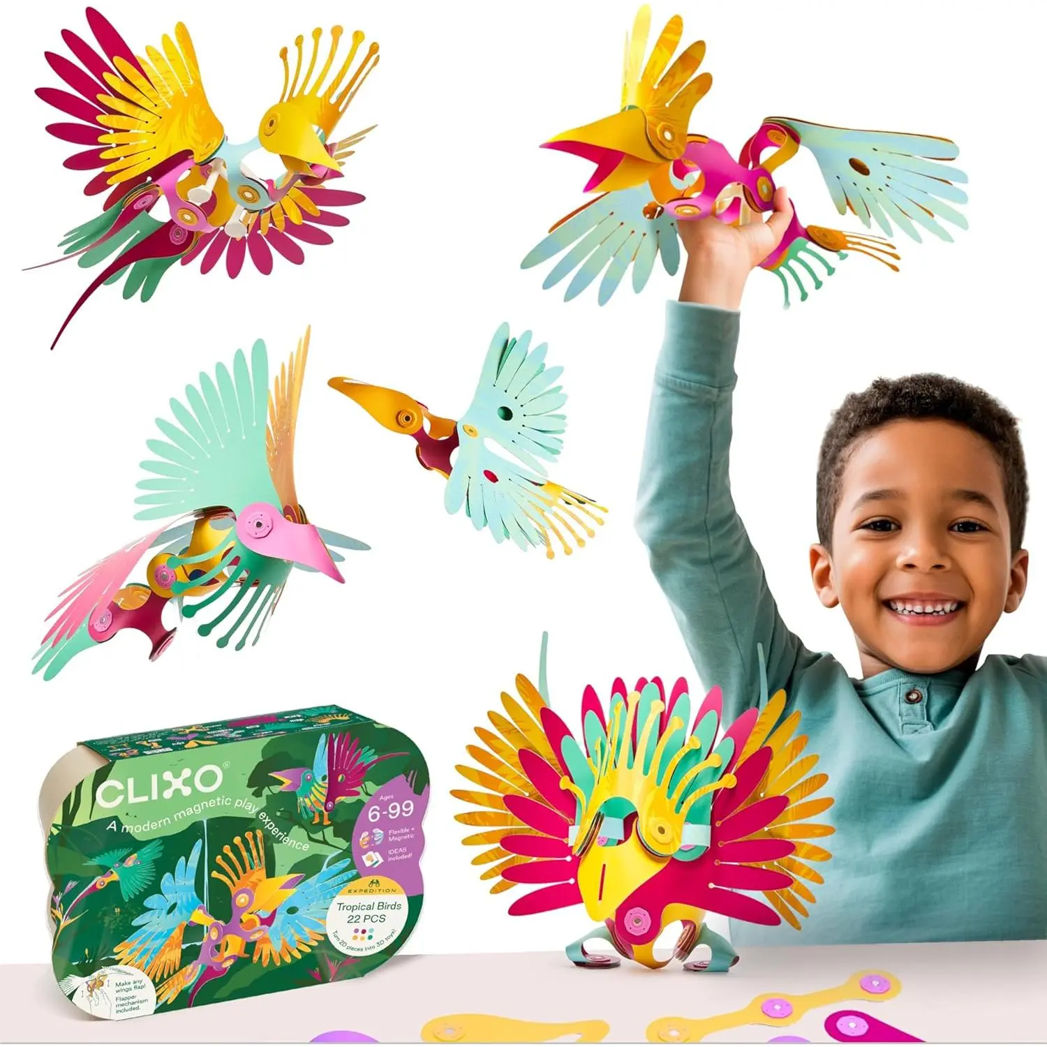 Tropical Birds Building Set, STEAM Construction Toy with WingFlapping Mechanism, Creative Play Gift for Kids 6+