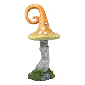 Large Fairy Garden Orange Meringue Crooked Toadstool Mushroom Figurine 23"H
