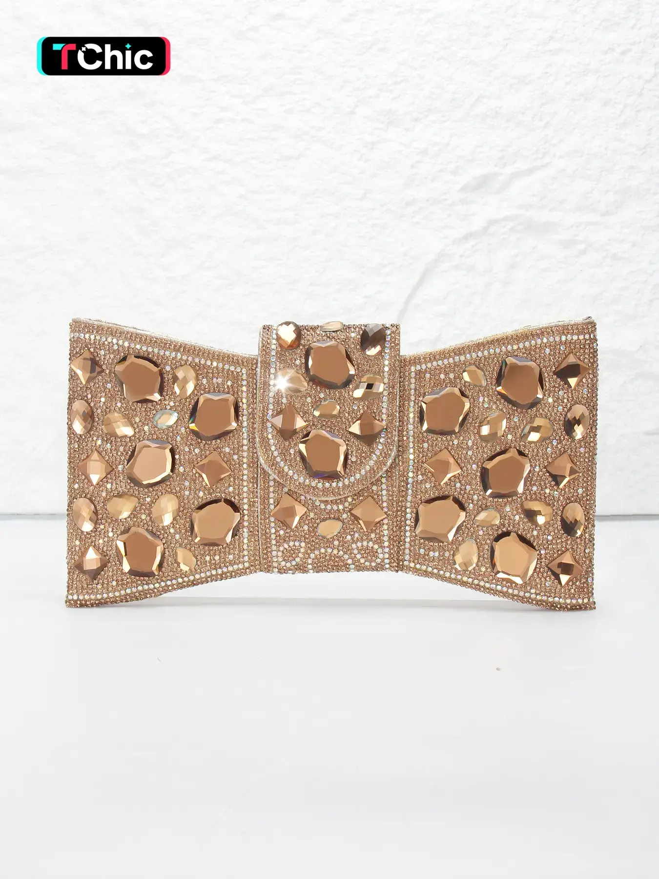 Gorgeous women's evening bag, elegant clutch, handbag, wallet, with shoulder chain interchangeable crossbody bag, large glass rhinestones decorations, magnetic closure, zip closure, with hand chain, suitable for wedding parties and banquets