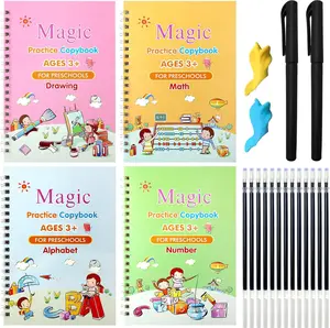 4 count Grooved Handwriting Practice for   3-5  ,  Magic Practice Copybooks for Student Tracing Letter Writing Books