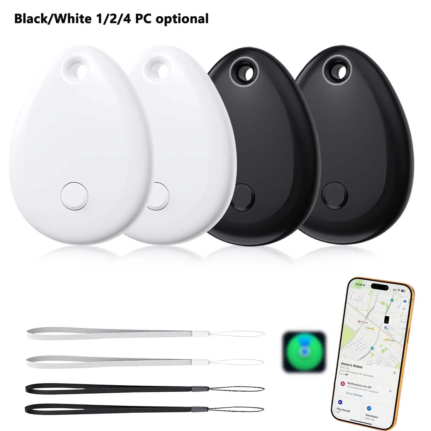 Air Tag Tracker, Wireless Tracker, Smart Tracker, GPS Tracker, Keys Finder, Keychain Tracker and Item Locator for Keys, Bags and More, Phone Finder, Smart Tracking Tag, for Apple Find My (iOS Only), Pack of 1/2/4 (Black/White)