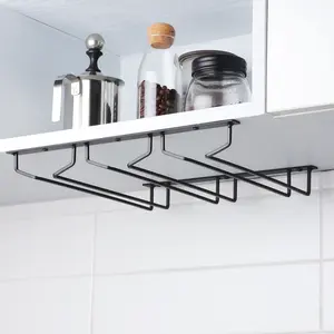 NW2Lbs 3 Rows Black Metal Wine Glasses Hanger,Wine Glass Holder Storage Under Shelf,Wine Glass Rack for Kitchen Bar Organiser Hanging