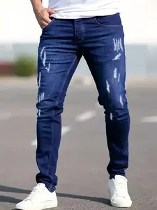Men's Slim-Fit Casual Jeans - Classic Washed Denim, Mid-Stretch Comfort, All-Season Versatile Style, Hand Wash Only, Solid Color Regular Length for Casual Attire, Comfortable Fashion | Modern Denim Look | Medium Elasticity