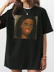 Black Oversized "Crazy Barbie" Retro Toy Graphic Tee - 2026 Trending Y2K Streetwear, Soft Cotton Fabric Perfect for Parties & Daily Looks