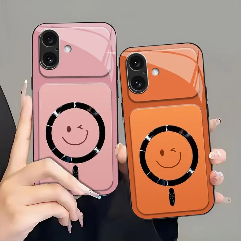 Winking Smiley MagSafe Compatible Smartphone Casing, Glossy Camera Lens Protector for [iPhone 16] 952, Cellphone Accessories